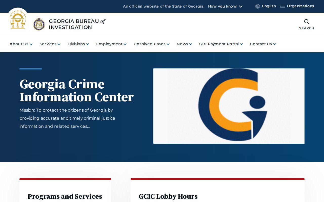 Georgia Crime Information Center services page