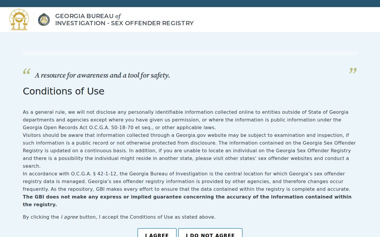 Georgia public sex offender registry conditions and search gateway