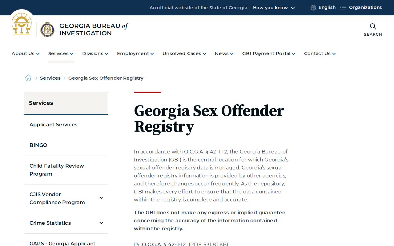 GBI Georgia Sex Offender Registry service page