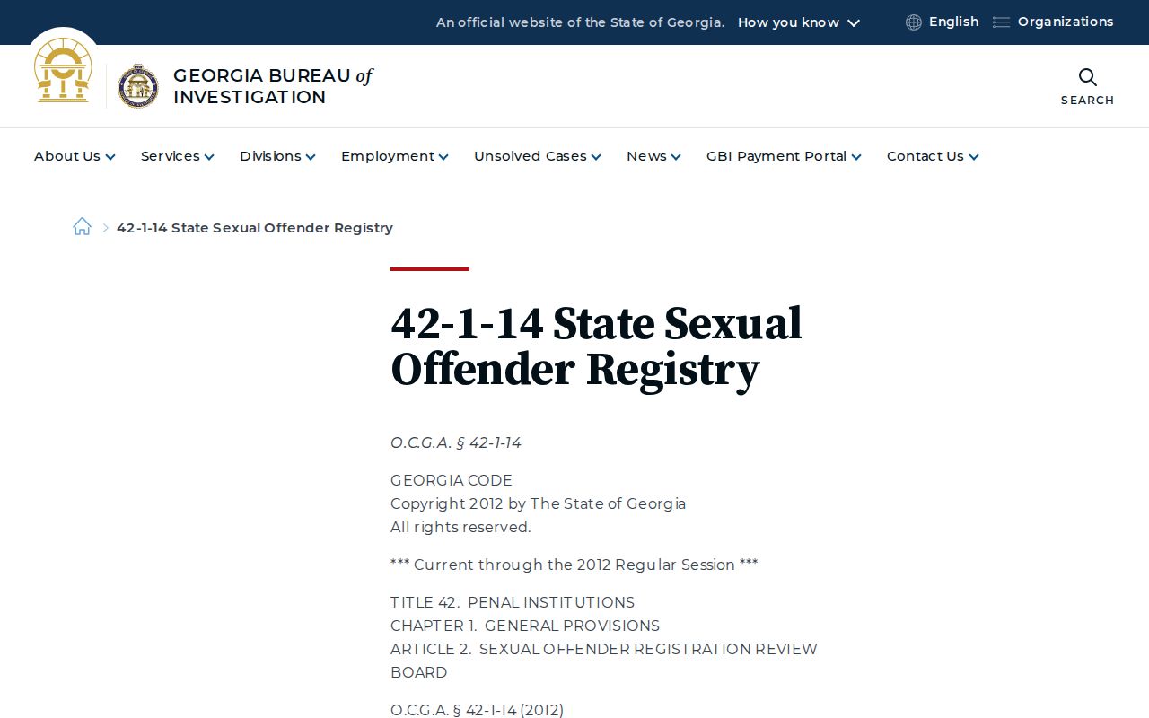 Georgia sex offender risk classification statute published by GBI