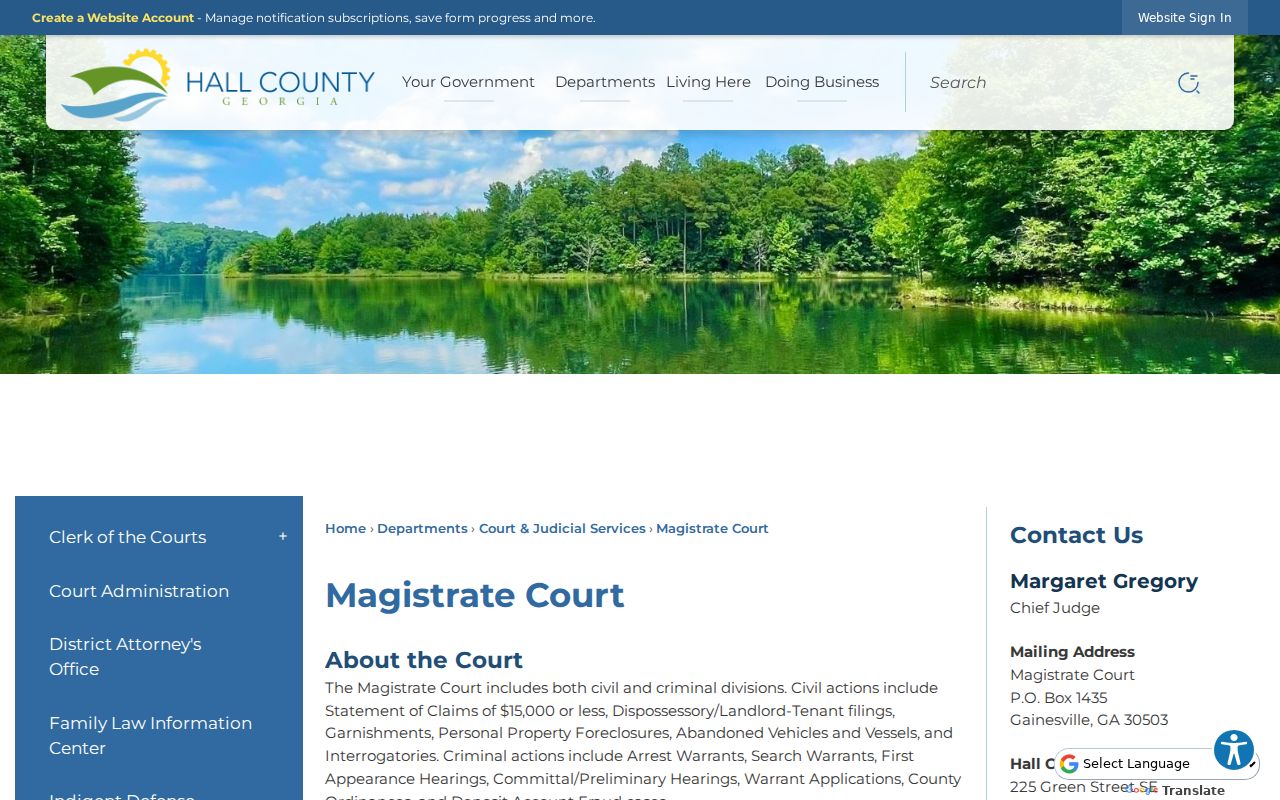Hall County Magistrate Court official webpage
