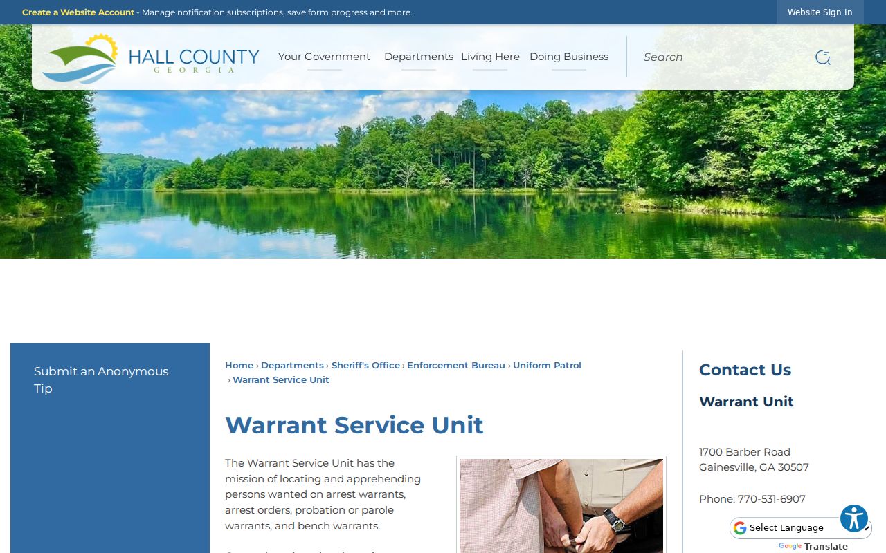 Hall County Warrant Service Unit webpage